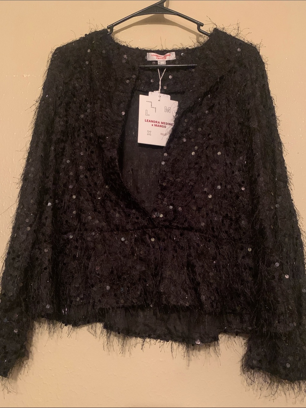 NWT Mango Leandra Medine Black Sequin Blouse